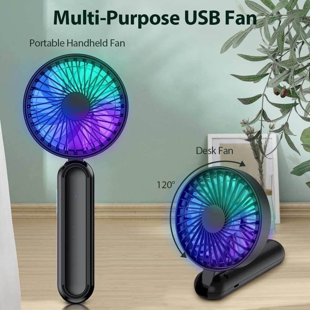 Portable Handheld Fan, Personal USB Hand Fans With RGB Colour Light