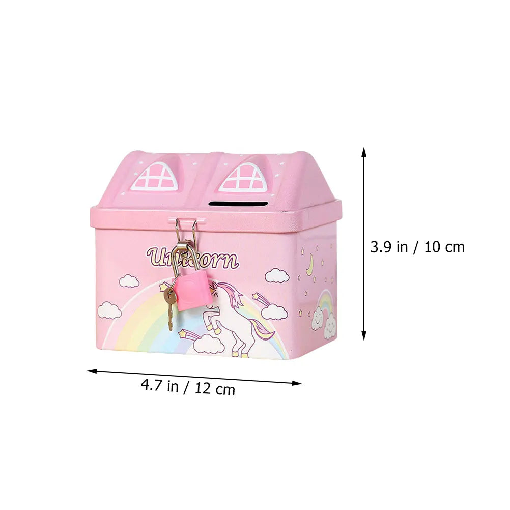 Kids House-Shaped Metal Piggy Bank with Lock - Children's Money Saving Box
