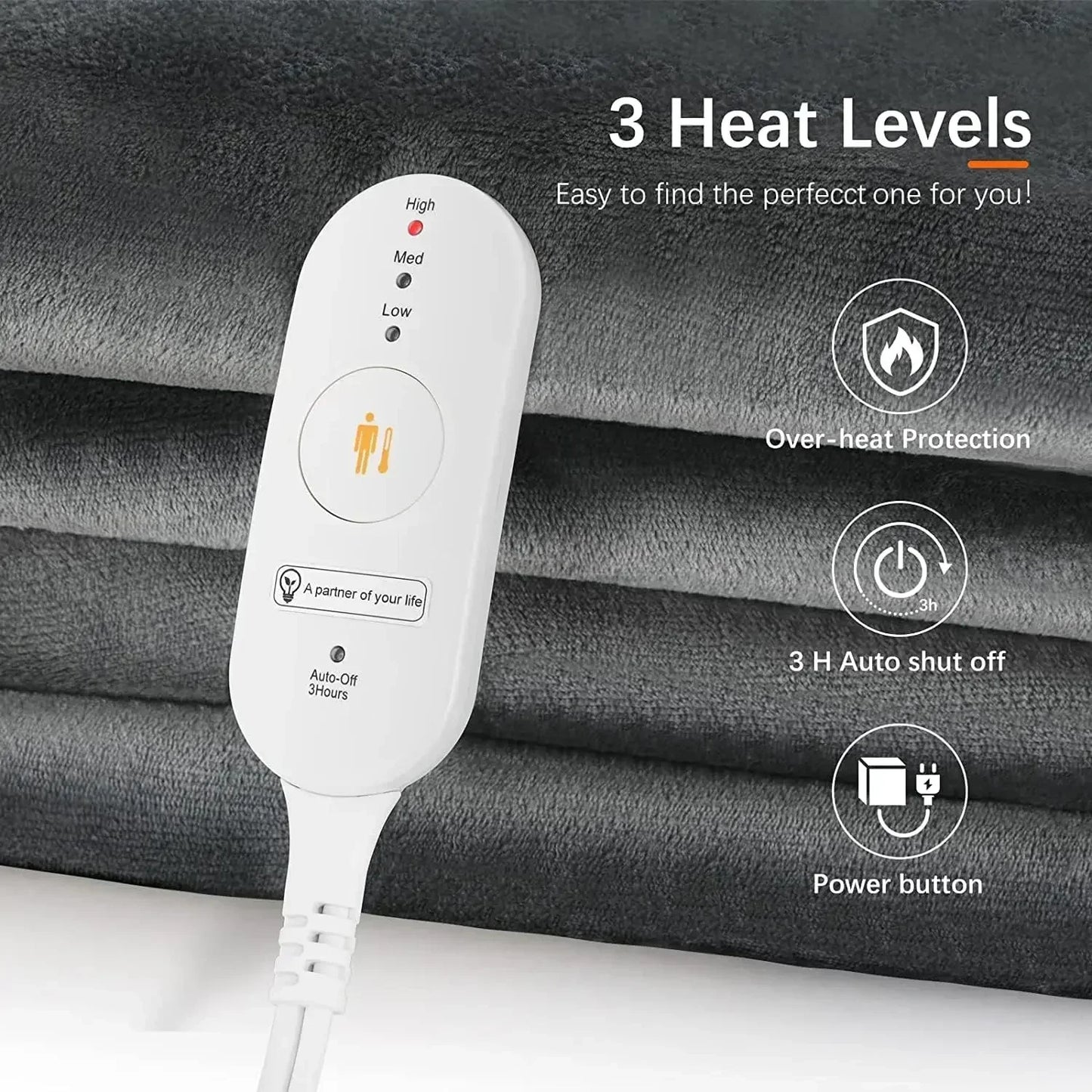 Electric Blanket, Quick Heating 3 Layer Timer with Overheat Protection