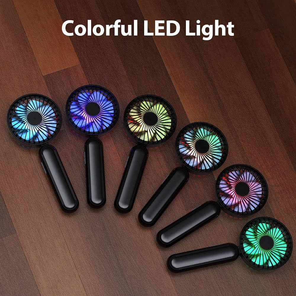 Portable Handheld Fan, Personal USB Hand Fans With RGB Colour Light