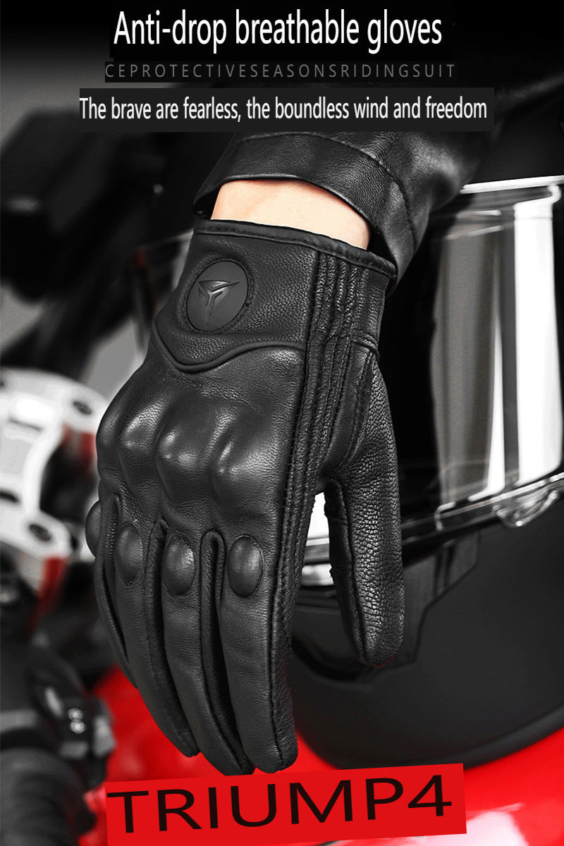 Motorcycle Leather Cycling Gloves for Men and Women with Carbon Protection