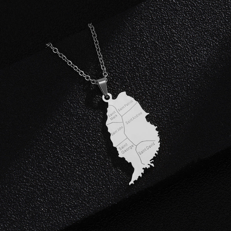 Grenada Map Elegant Titanium Steel Pendant in Smooth Gold Finish