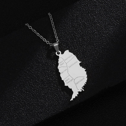 Grenada Map Elegant Titanium Steel Pendant in Smooth Gold Finish