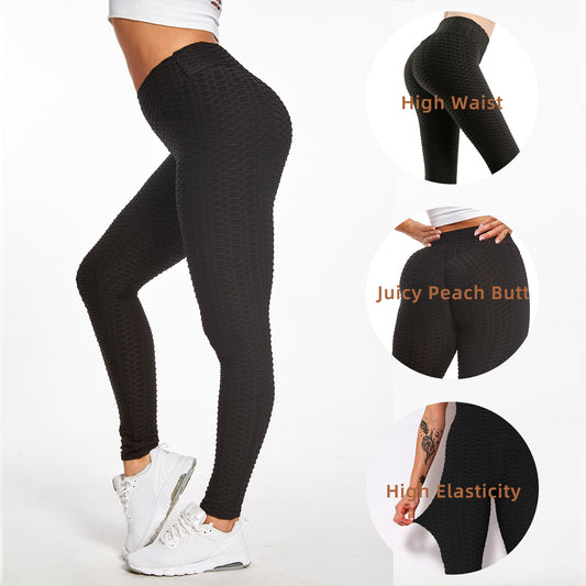 Bubble Textured Butt Lifting Legging Yoga Pants Black