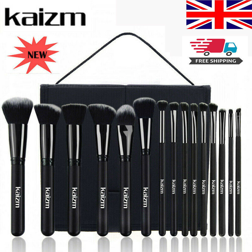 15-Piece Black Makeup Brush Set for Women with Bag - Foundation, Eyeliner, Eyeshadow