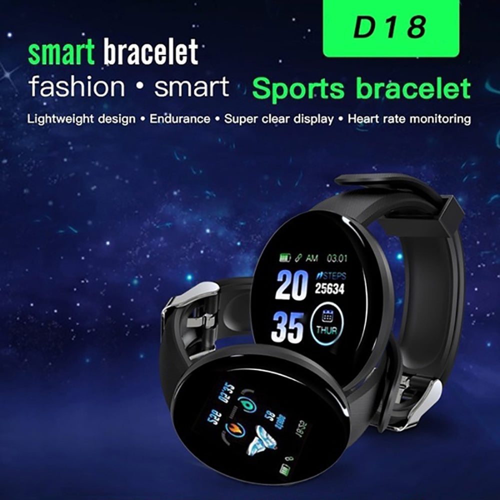 D18 Bluetooth Smart Watch – Blood Pressure & Heart Rate Monitor for Men and Women, Compatible with Android and iOS