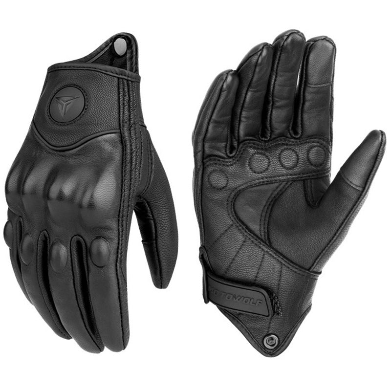 Motorcycle Leather Cycling Gloves for Men and Women with Carbon Protection