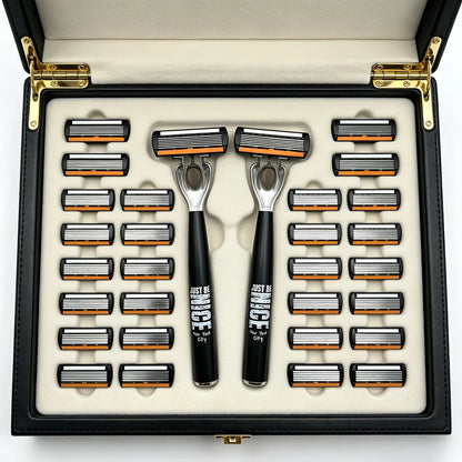 6-Blade Men's Manual Razor Set Stainless Steel Face & Body Shaver