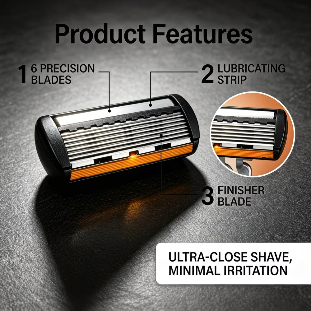6-Blade Men's Manual Razor Set Stainless Steel Face & Body Shaver