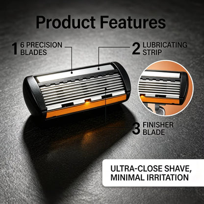 6-Blade Men's Manual Razor Set Stainless Steel Face & Body Shaver