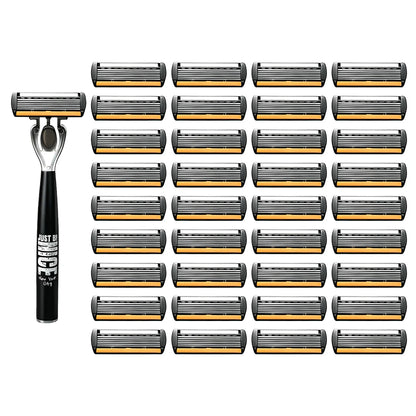 6-Blade Men's Manual Razor Set Stainless Steel Face & Body Shaver