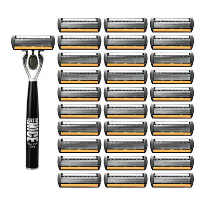 6-Blade Men's Manual Razor Set Stainless Steel Face & Body Shaver