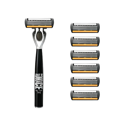 6-Blade Men's Manual Razor Set Stainless Steel Face & Body Shaver