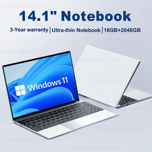 14.1" Ultra Slim Laptop 16GB RAM 2TB SSD Intel N3700 Notebook PC Windows 11 Pro