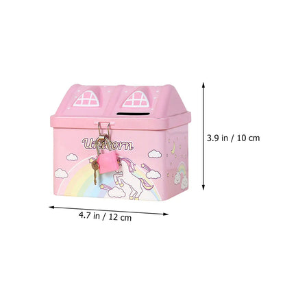 Kids House-Shaped Metal Piggy Bank with Lock - Children's Money Saving Box