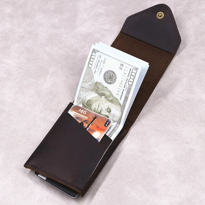 Men's Genuine Full-Grain Leather Slim Wallet | Compact Card & Cash Holder