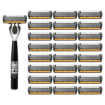 6-Blade Men's Manual Razor Set Stainless Steel Face & Body Shaver
