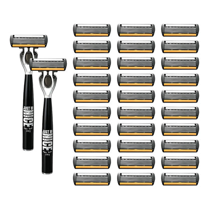 6-Blade Men's Manual Razor Set Stainless Steel Face & Body Shaver