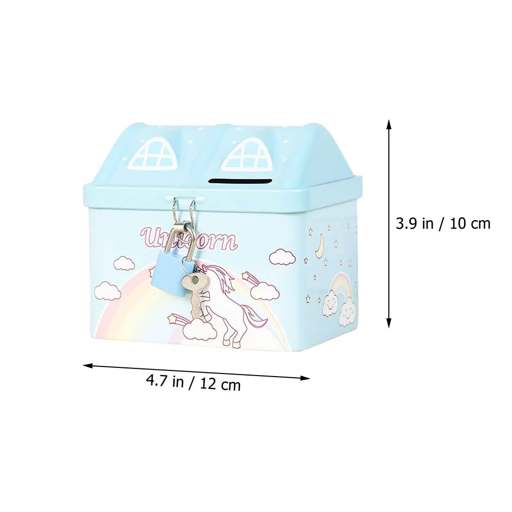Kids House-Shaped Metal Piggy Bank with Lock - Children's Money Saving Box