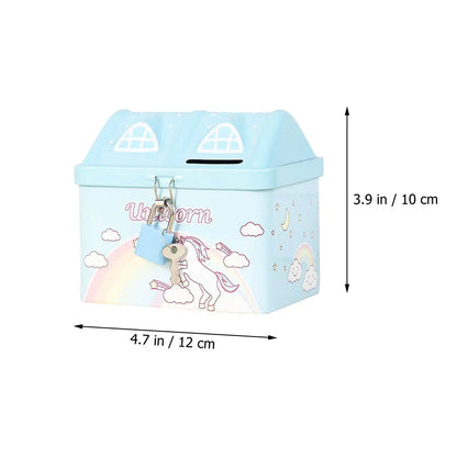 Kids House-Shaped Metal Piggy Bank with Lock - Children's Money Saving Box