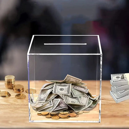 Clear Acrylic Break-to-Open Money Saving Bank | Adult Savings Box