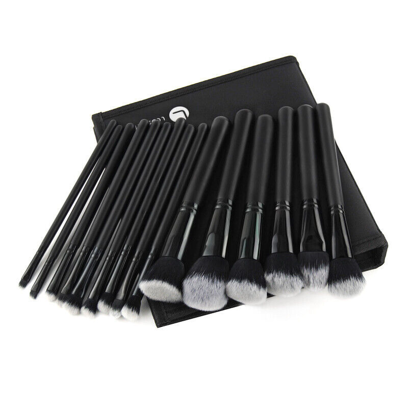 15-Piece Black Makeup Brush Set for Women with Bag - Foundation, Eyeliner, Eyeshadow