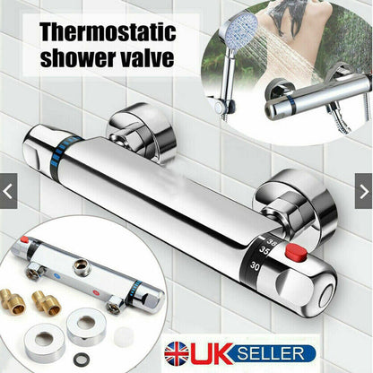 Thermostatic Exposed Chrome Bar Shower Mixer Valve Tap with Bottom 1-2 Outlet - New