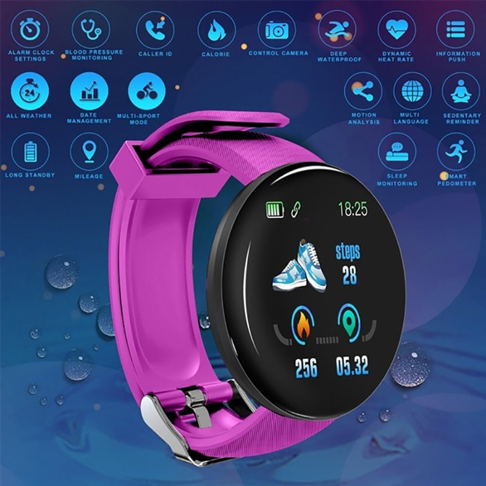 D18 Bluetooth Smart Watch – Blood Pressure & Heart Rate Monitor for Men and Women, Compatible with Android and iOS