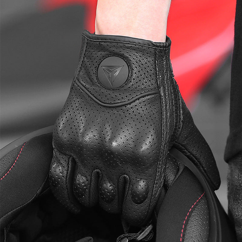 Motorcycle Leather Cycling Gloves for Men and Women with Carbon Protection